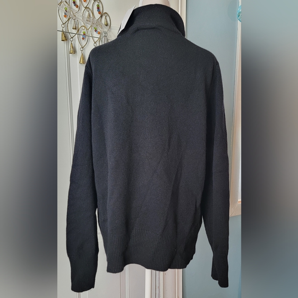 Lands' End 100% Cashmere 1/4 Zip Sweater Womens 18-20 Black /White Moc Neck NWOT - Picture 3 of 11